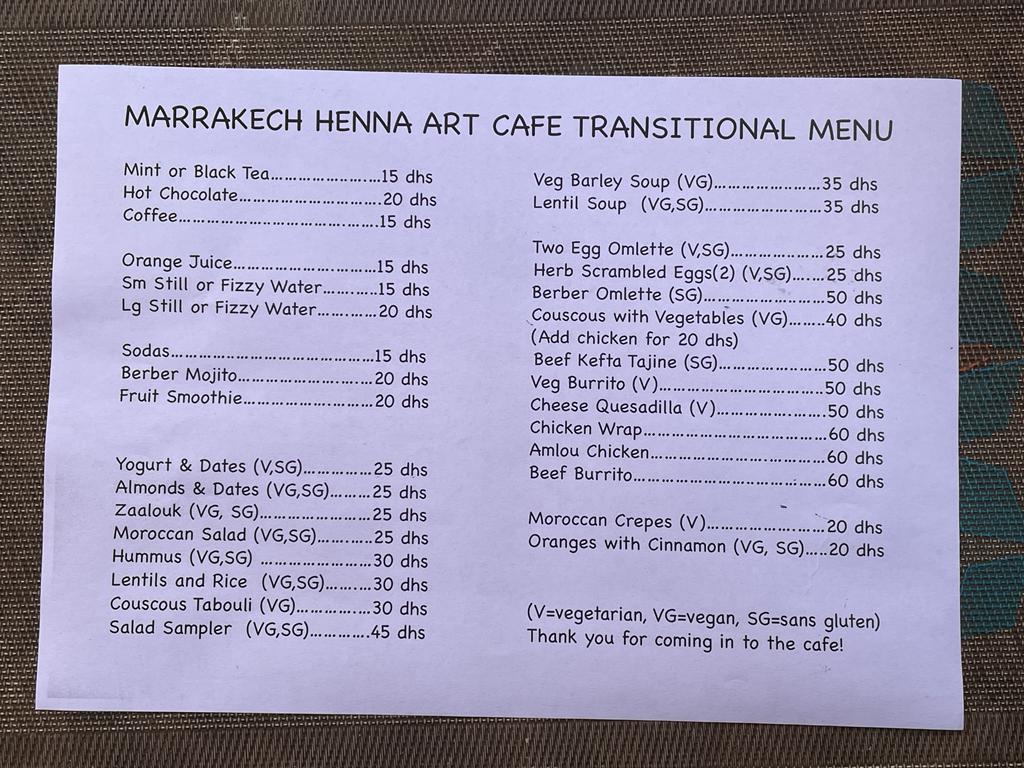 henna art cafe menu