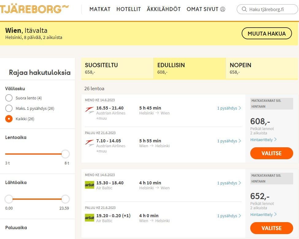 Tjäreborgin tarjoamat lennot Itävallan Wieniin.